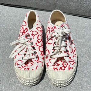 Comme des Garçons Red and White Bow Patterned Sneakers Sz.39
